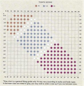 size chart of ladies tights