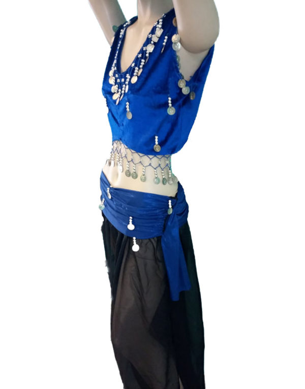 Στολή οριεντάλ χορού σε μπλε-μαύρο χρώμα με ασημί φλουριά