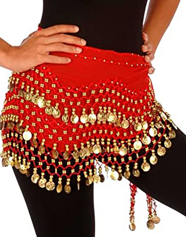 Oriental hip scarf with three rows of coins