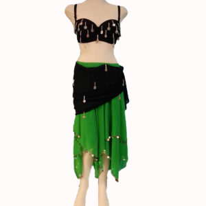Belly dance costume in green-black colour XL